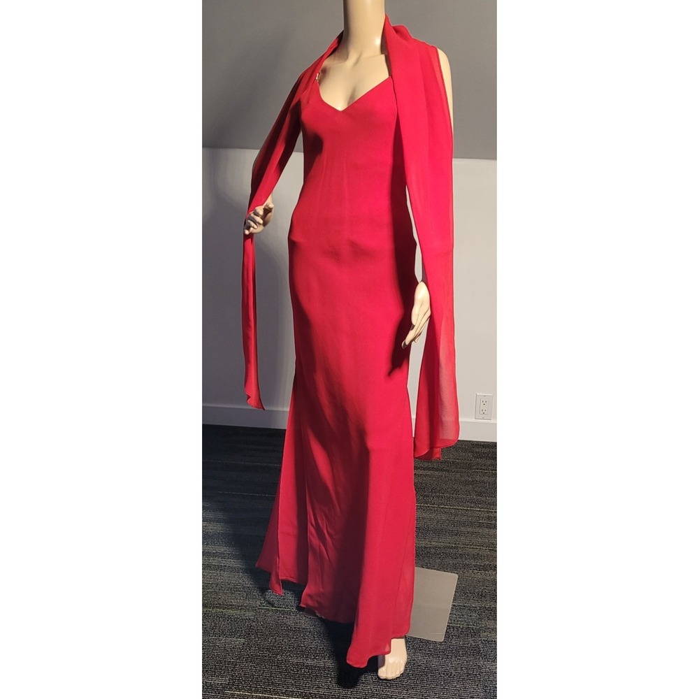 Algo Vintage Red Elegant Sleeveless Polyester Dress Sz‎ 8 Spaghettie Straps
